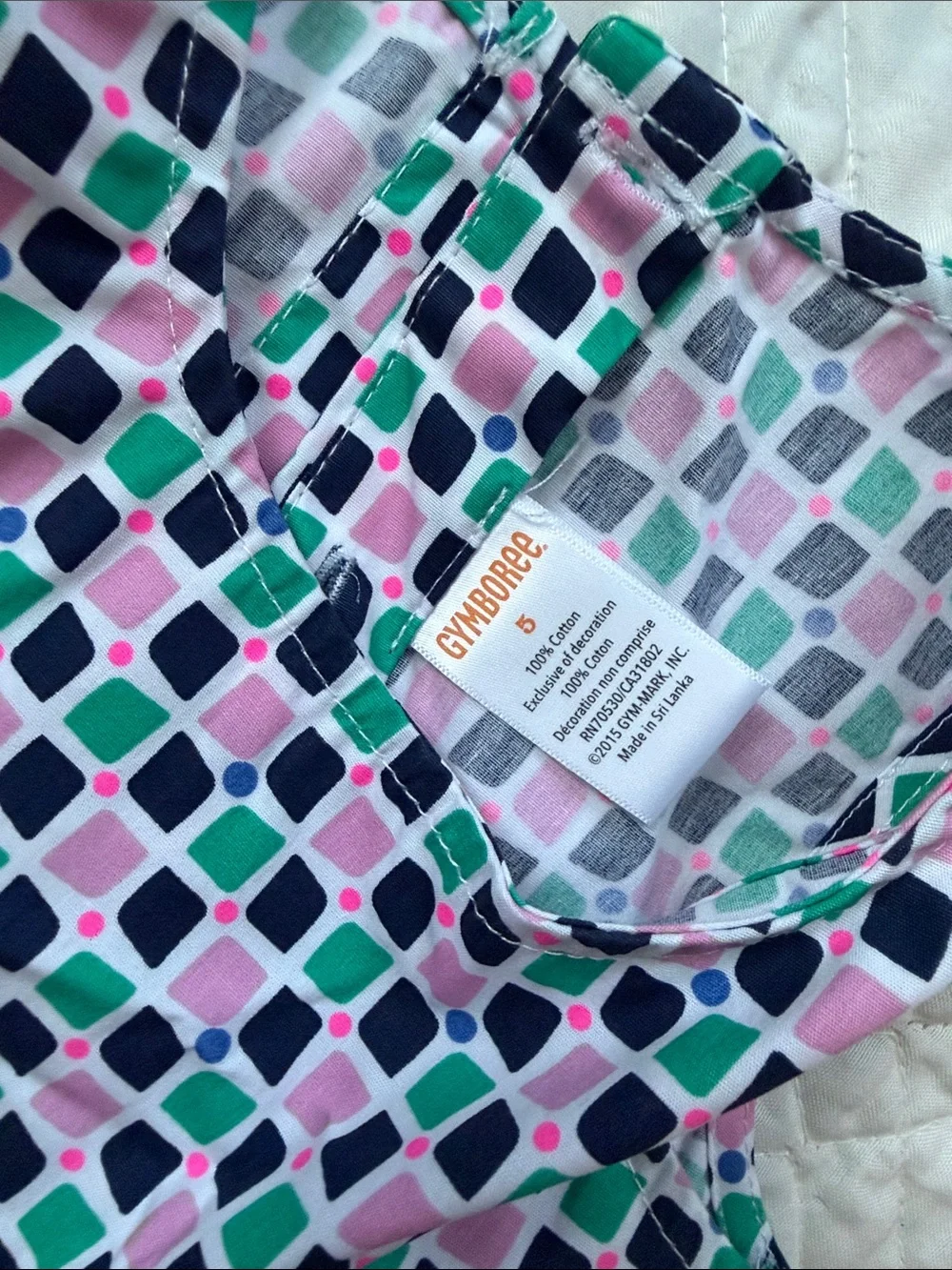 Gymboree Pink, Green & Navy Geometric Print Sleeveless Dress with Hot Pink Belt